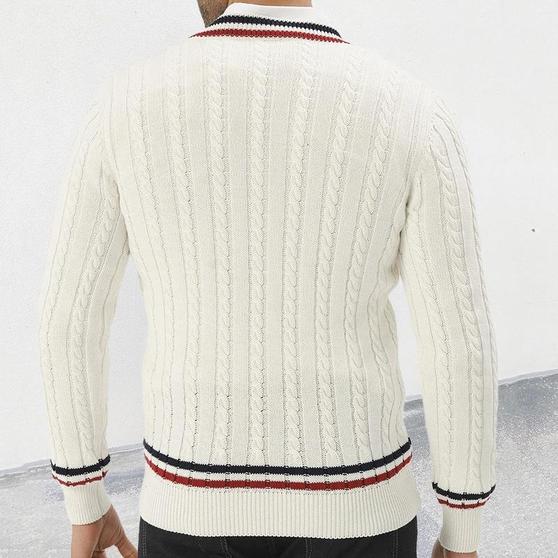 Men's Colorblock V-neck Long Sleeve Knit Sweater 82590963X