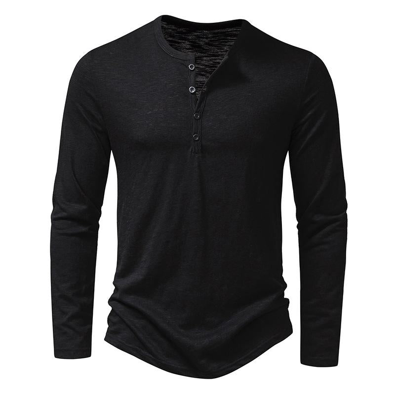 T-shirt casual da uomo con colletto Henley e maniche lunghe tinta unita 22687327Y