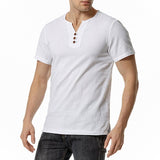 Men's Casual Solid Color V-Neck Linen Short Sleeve Shirt 00351042M