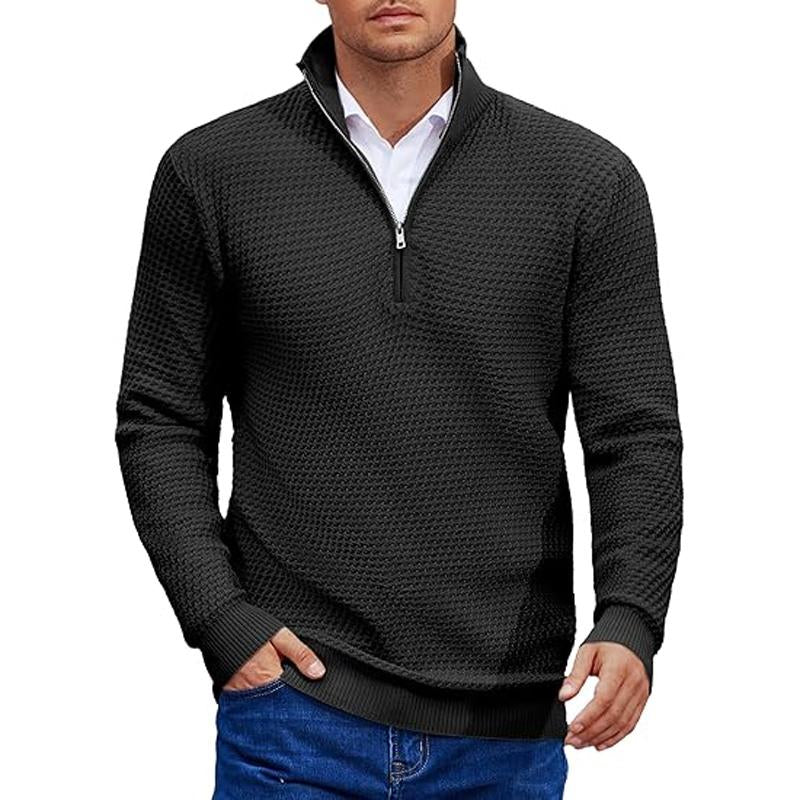 Men's Black Stand Collar Half Zip Knit Sweatshirt 39965321U