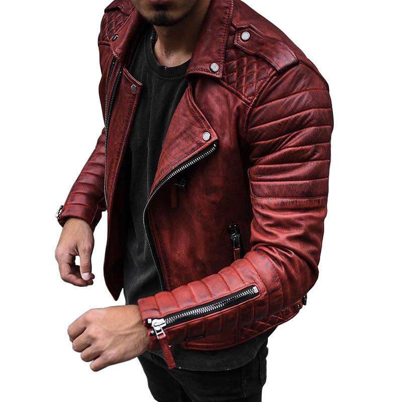 Veste rembourrée de moto vintage à revers mince coupe-vent à fermeture éclair pour hommes 61844791M