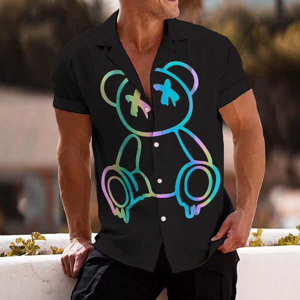 Men's Casual Colorful Teddy Bear Lapel Printed Shirt 99518257TO