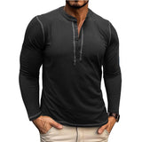 Men's Vintage Contrast Henley Collar Slim Fit Long Sleeve T-Shirt 82663626M