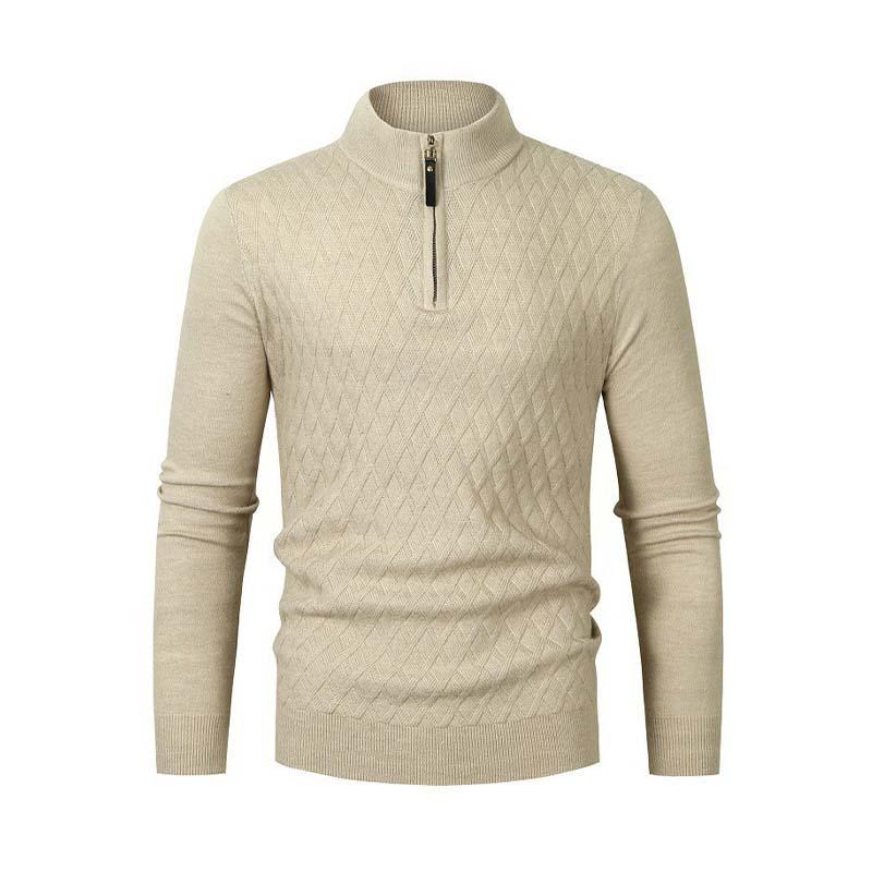 Men's Classic Half Turtleneck Zipper Solid Color Long Sleeve Pullover Sweater 53262587K