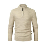 Men's Classic Half Turtleneck Zipper Solid Color Long Sleeve Pullover Sweater 53262587K