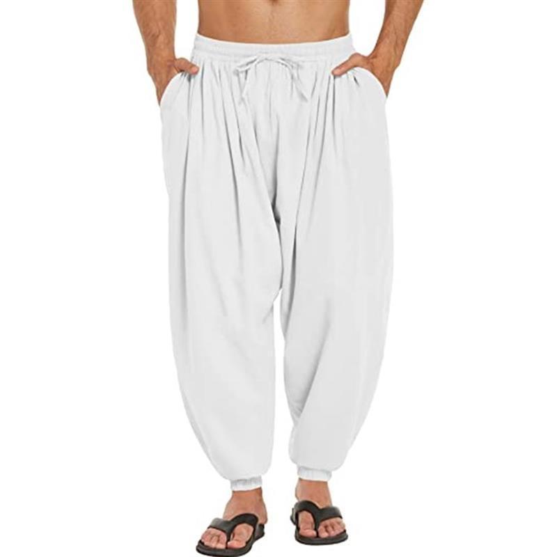 Men's Casual Solid Color Loose Cotton Linen Harem Pants 33821341M