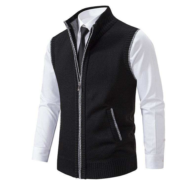 Men's Stand Collar Sleeveless Knitted Fleece Vest (without shirt)07402474X