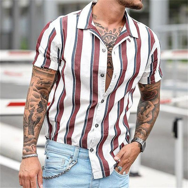 Men's Casual Striped Short Sleeve Shirt 98000203TO