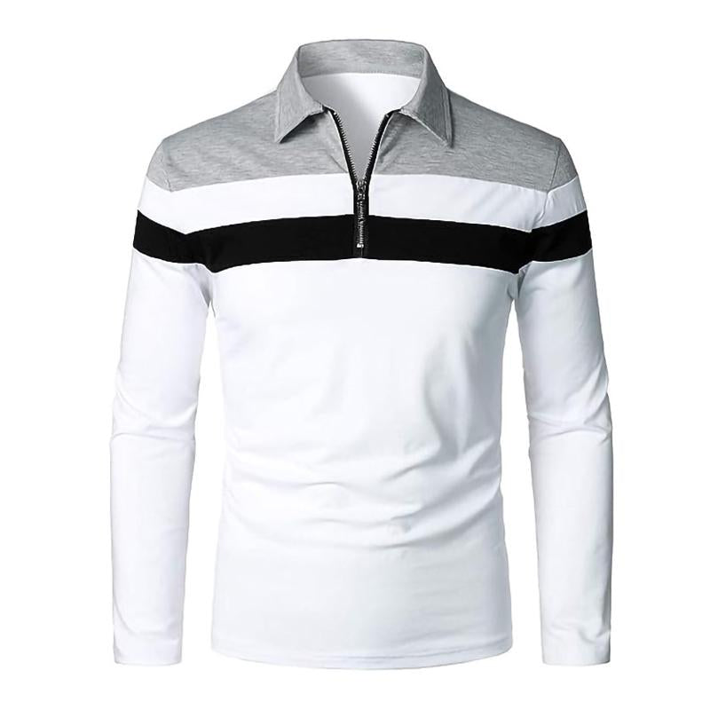 Men's Casual Contrast Stripe Lapel Long Sleeve Polo Shirt 66347176M