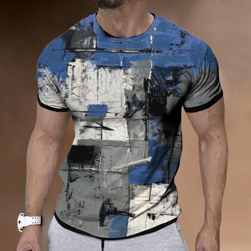 Men's Retro Oil Painting Texture Short-sleeved Round Neck T-shirt 91566766TO