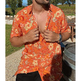 Men's Casual Vintage Beach Floral Lapel Shirt 57446447TO