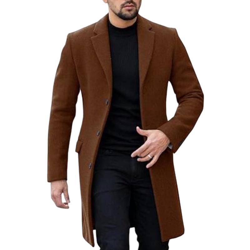 Men's Solid Color Single-breasted Mid-length Coat 42332466X