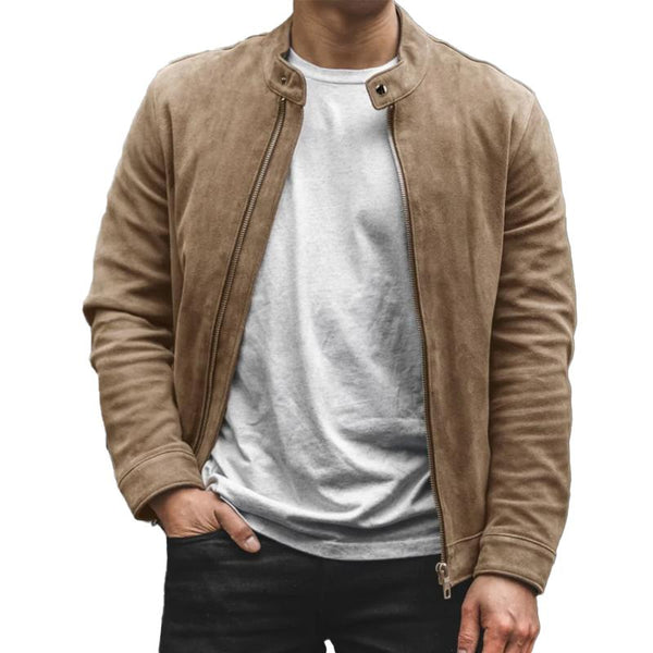 Men's Vintage Suede Stand Collar Zip-Up Jacket 43244719X