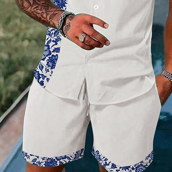 Men's Casual Printed Short-sleeved Shirt and Shorts Two-piece Set 16619405X