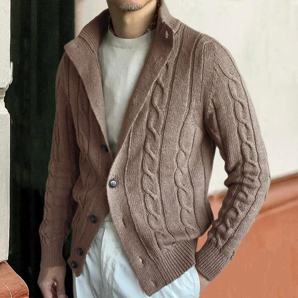 Men's Vintage Cable Knit Single Breasted Stand Collar Cardigan 34820897Y