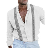 Men's Vintage Print Long Sleeve Lapel Short Sleeve Shirt 01069929X