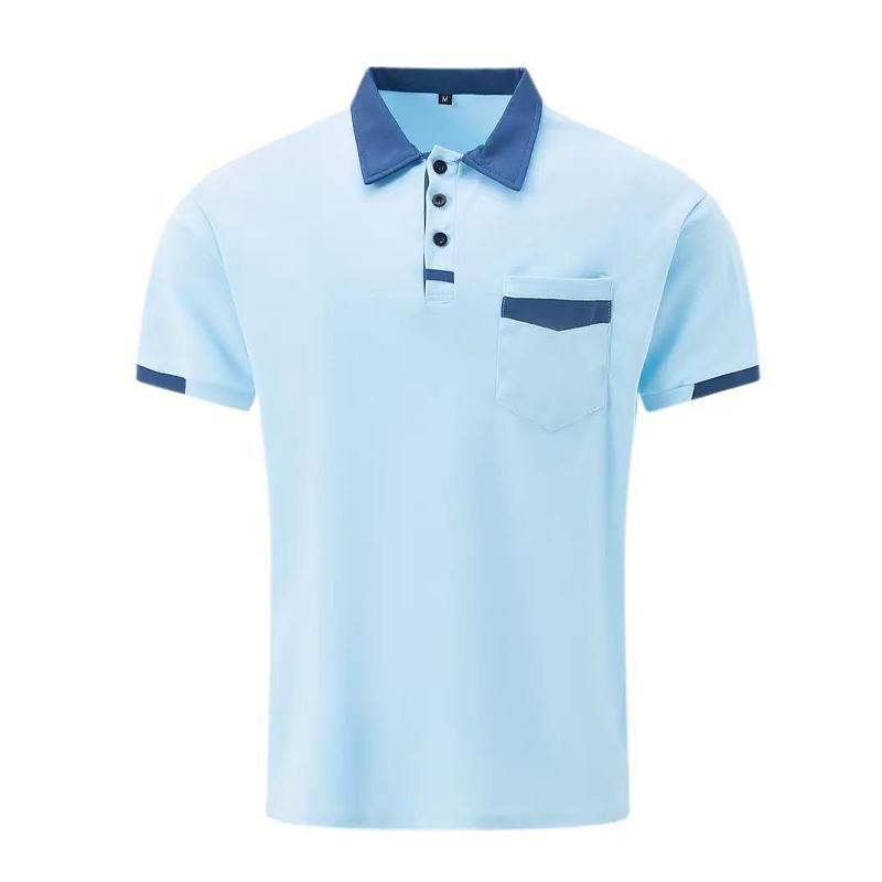 Men's Casual Color Block Pocket Short Sleeve Polo Shirt 15366994Y