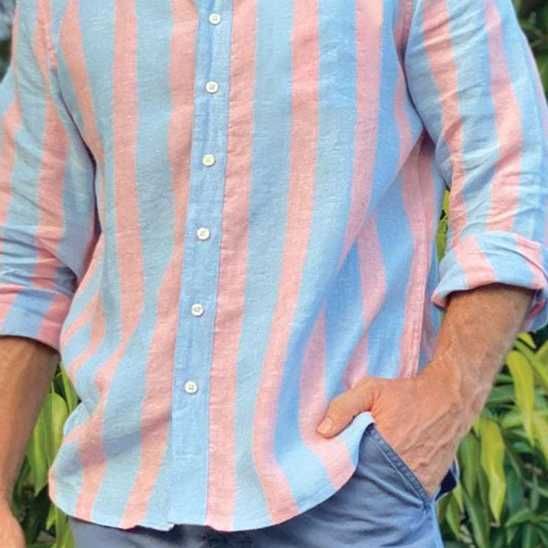 Men's Hawaiian Stripe Print Lapel Long Sleeve Shirt 62131277X