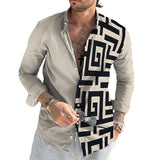 Men's Retro Color Block Pattern Stand Collar Shirt 03767242TO