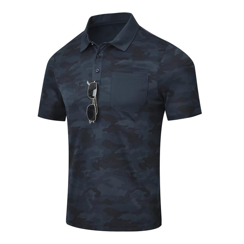 Men's Casual Camo Print Pocket Short Sleeve Polo Shirt 24794471Y