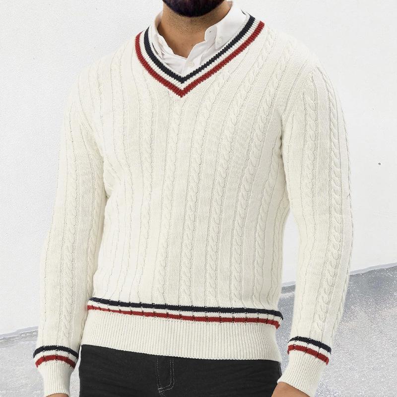 Men's Colorblock V-neck Long Sleeve Knit Sweater 82590963X