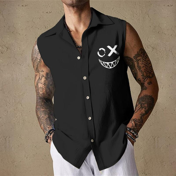 Men's Casual Solid Color Smiley Face Sleeveless Shirt Tank Top 96384463TO