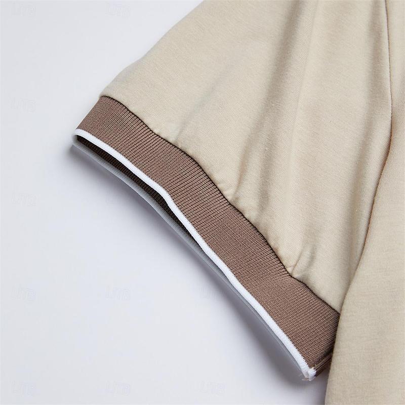 Men's Casual Colorblock Zipper Short-sleeved POLO Shirt 30739641X