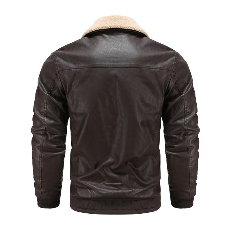 Men's Vintage Solid Color Multi-Pocket Lapel Warm Shearling Jacket 80356567Y