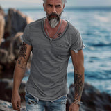 Men's Retro Solid Color Round Neck Raw Edge Short Sleeve T-Shirt 58726427Y