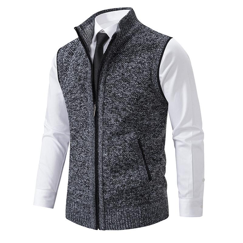 Men's Stand Collar Sleeveless Knitted Fleece Vest (without shirt)07402474X