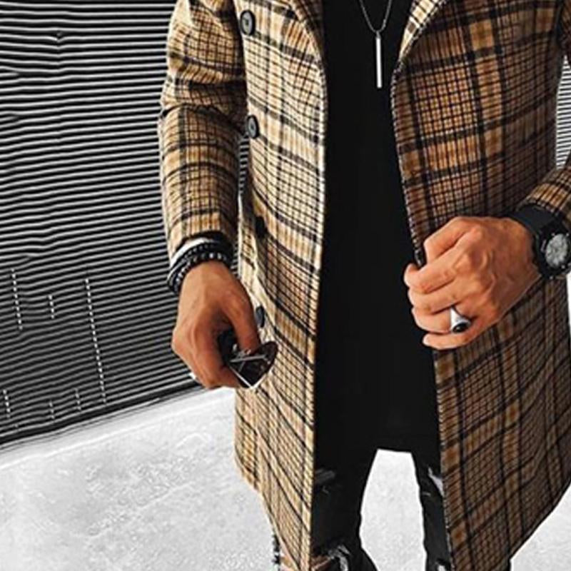 Men's Plaid Print Lapel Single Breasted Coat 07804648X