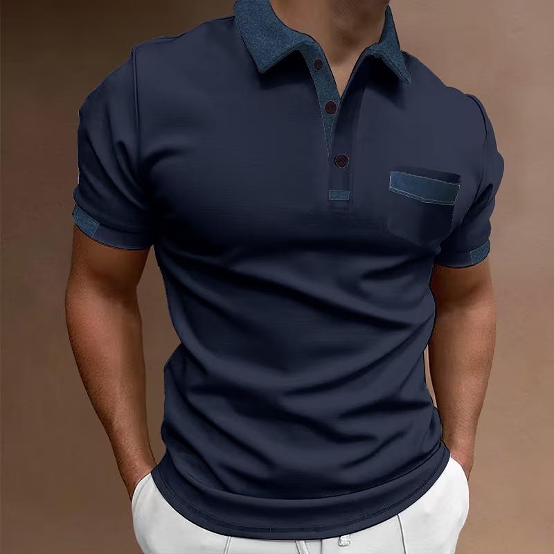 Camisa tipo polo informal con bolsillos en el pecho y bloques de color para hombre 57385149Y