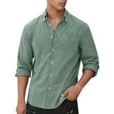 Men's Casual Solid Color Corduroy Long-Sleeved Shirt 60749107Y