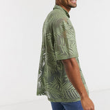 Men's Vintage Leaf Print Hollow Short Sleeve Shirt 02457659Y