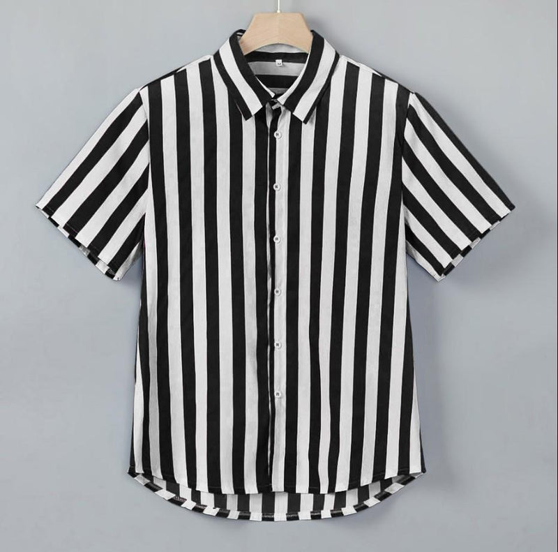 Men's Casual Lapel Striped Short-sleeved Shirt 33407006TO