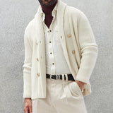 Men's Casual Solid Color Lapel Double Breasted Knitted Cardigan 94737821M