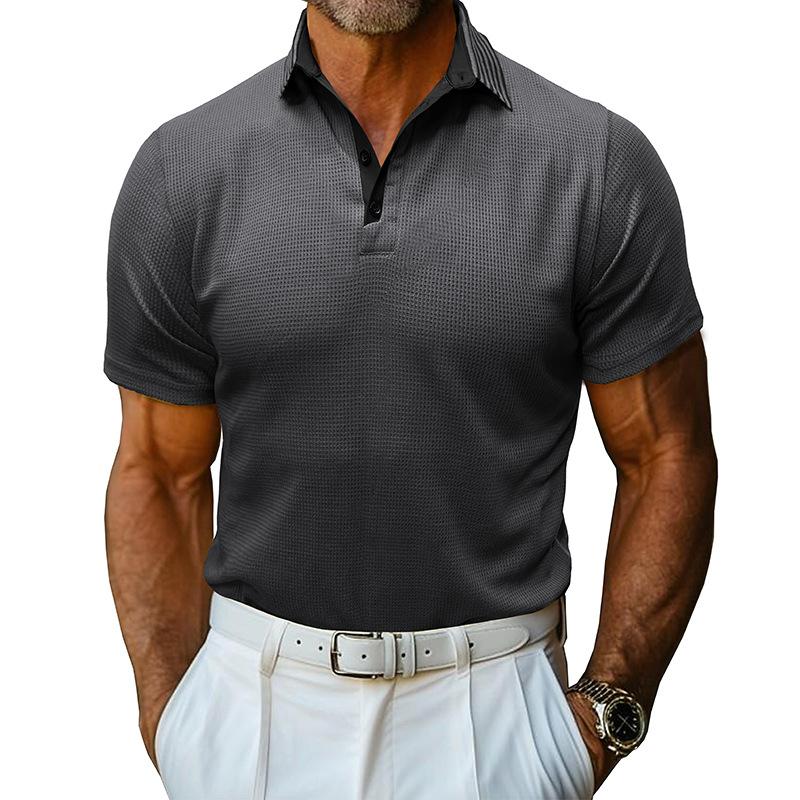 Men's Casual Waffle Lapel Short Sleeve Polo Shirt 48937748M