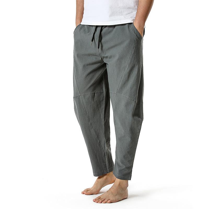 Pantalones holgados de algodón y lino con cordón para hombre 16882035Y