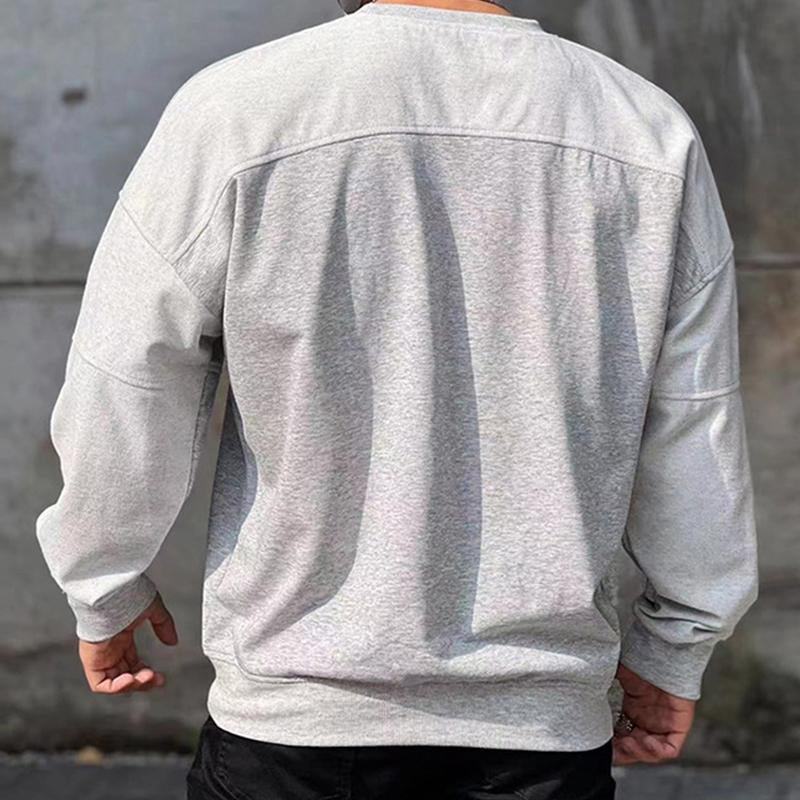 Men's Casual Loose Round Neck Patchwork Pullover Sweatshirt 55276838M