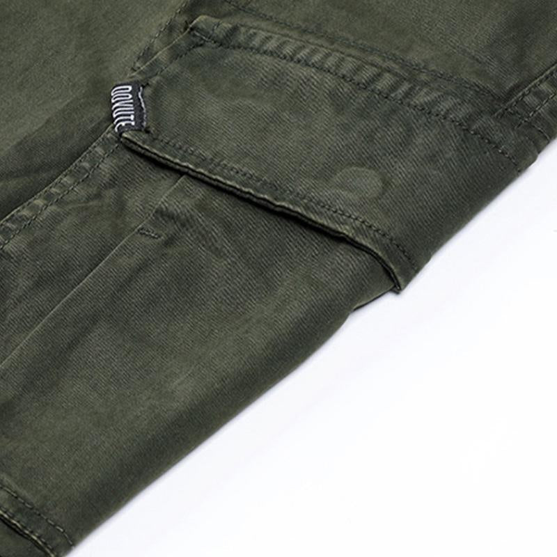 Men's Casual Solid Color Cotton Multi-Pocket Beamed Pants (Belt Excluded) 99843866M