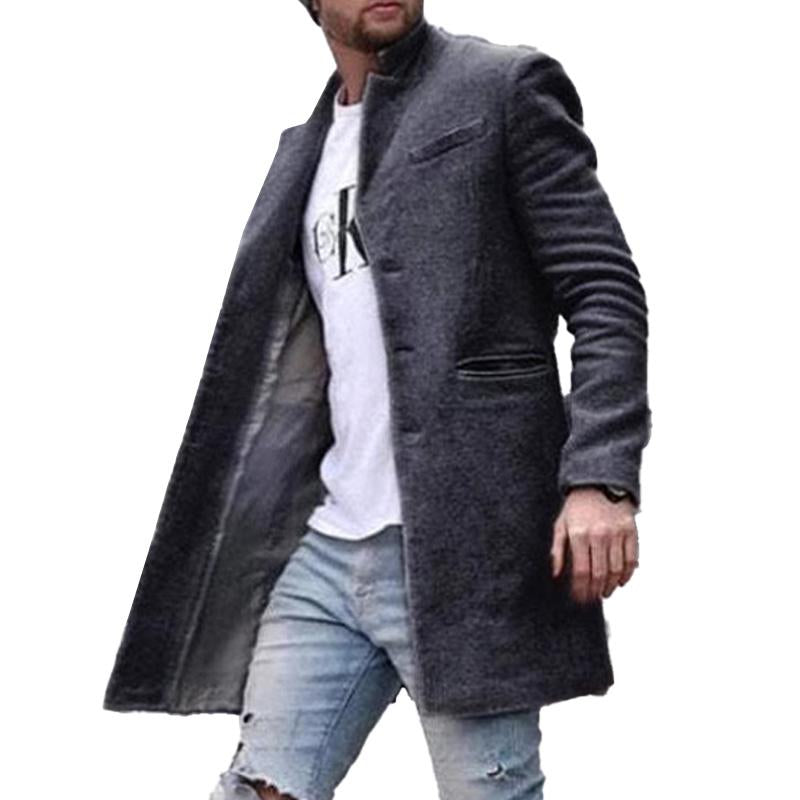 Men's Retro Solid Color Casual Stand Collar Mid-Length Coat 46979777X