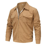 Men's Solid Color Corduroy Cargo Lapel Zipper Jacket 58394516X