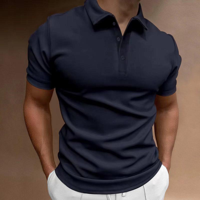 Men's Solid Slim Lapel Short Sleeve Casual Polo Shirt 37773773Z