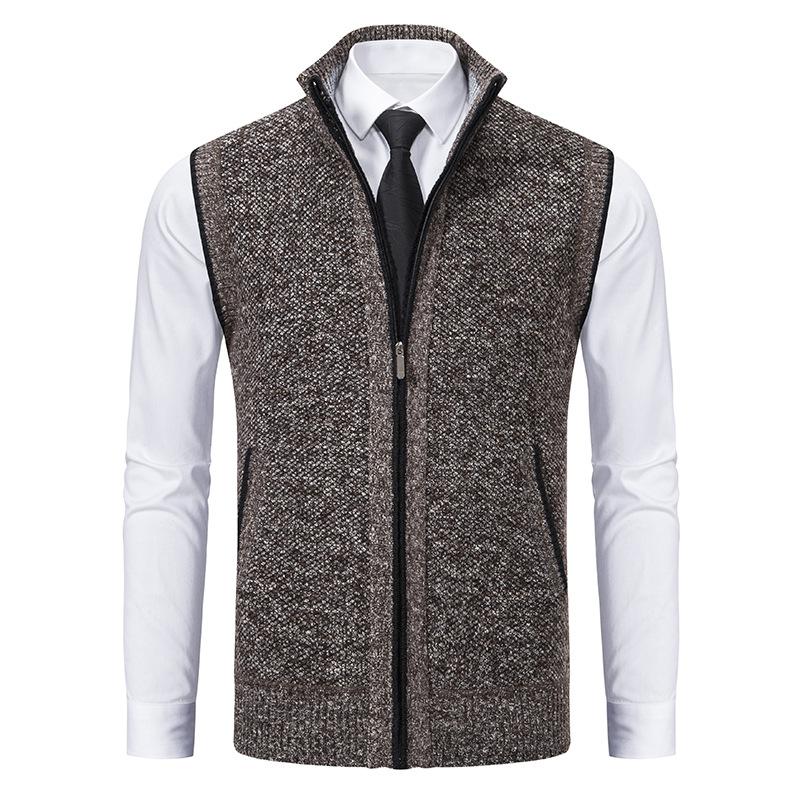 Men's Stand Collar Sleeveless Knitted Fleece Vest (without shirt)07402474X