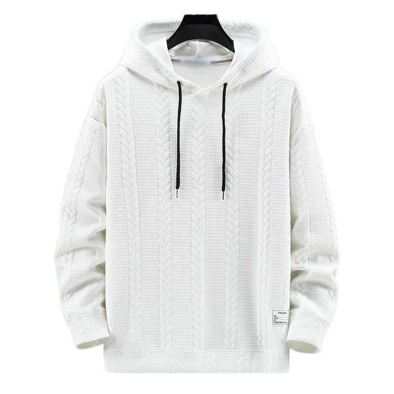 Men's Casual Solid Color 3D Jacquard Long Sleeve Pullover Hoodie 26382974M