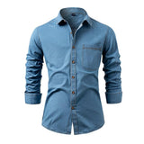 Men's Vintage Washed Lapel  Long sleeve Denim Shirt 00579128X