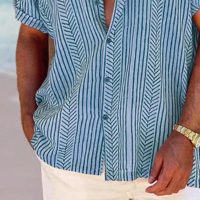 Camicia da uomo vintage a maniche corte con stampa a righe 81204897X