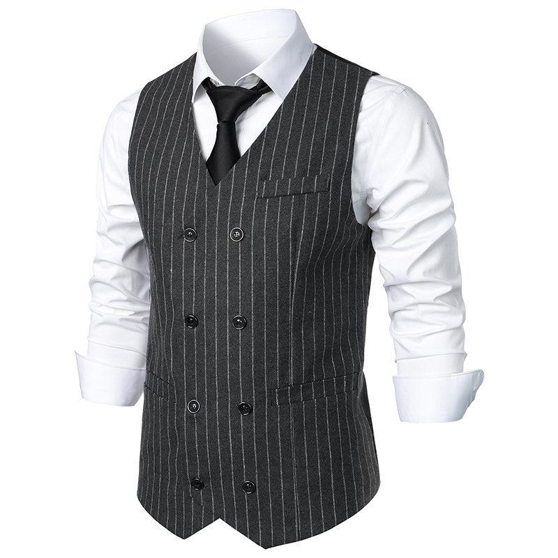 Men's Vintage Striped V Neck Double Breasted Suit Vest 95030731Z