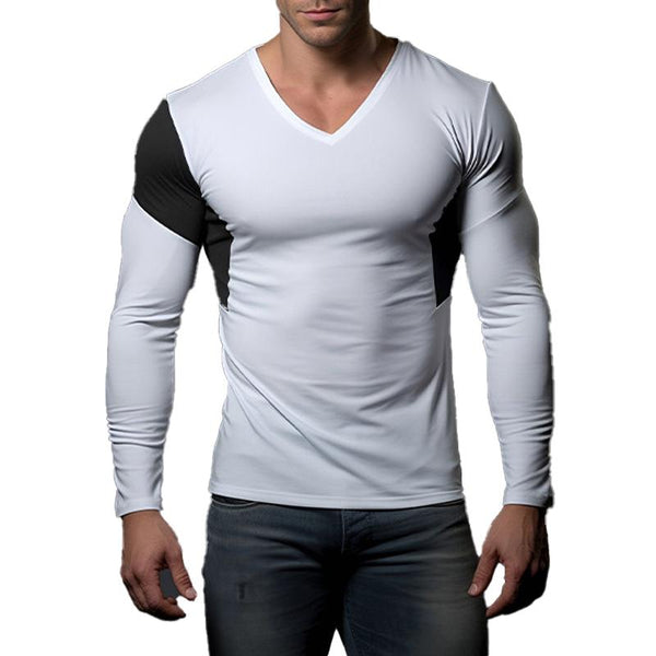 Men's Casual V-Neck Color Block Long Sleeve T-Shirt 96547744Y