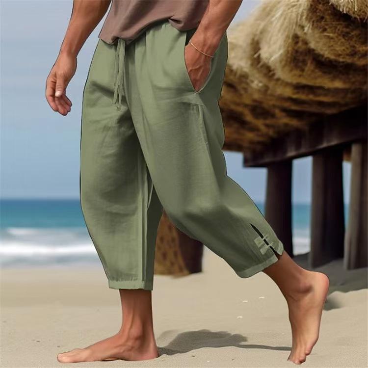 Men's Solid Loose Linen Elastic Waist Casual Pants 84135562Z